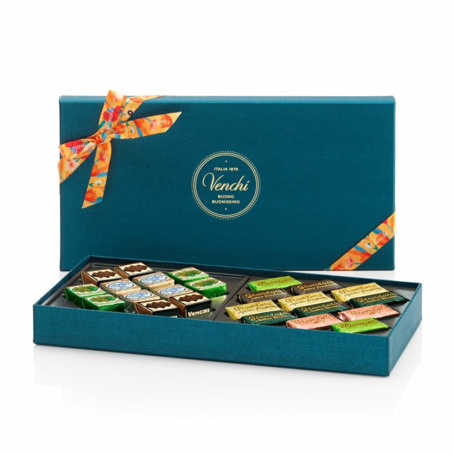 Idee Regalo Venchi | Scatola Regalo Blu Con Gianduiotti E Cremini 235 G